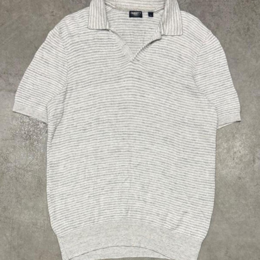 Faherty Reserve Men's Short Sleeve Linen Sweater Polo Sz Large Gray